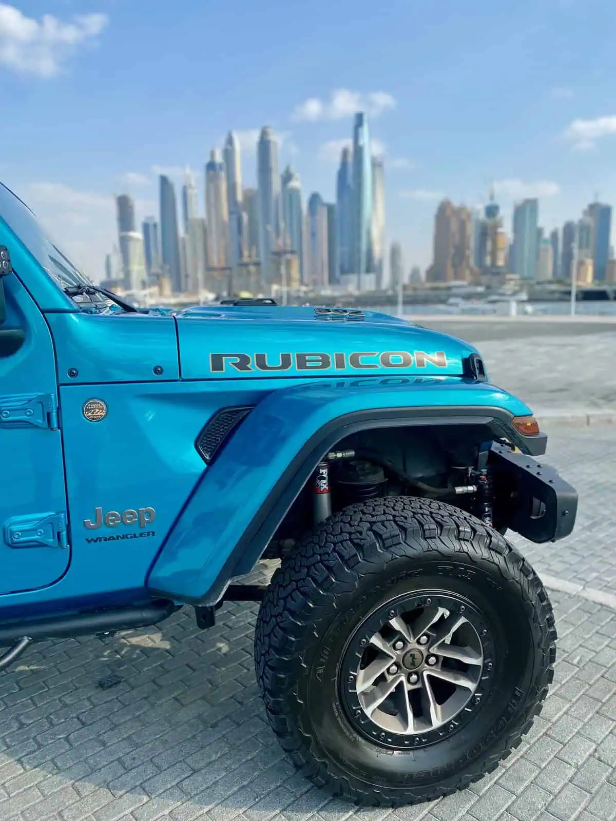 Formula Drive's Jeep Wrangler Rubicon 392 with the Dubai skyline behind it