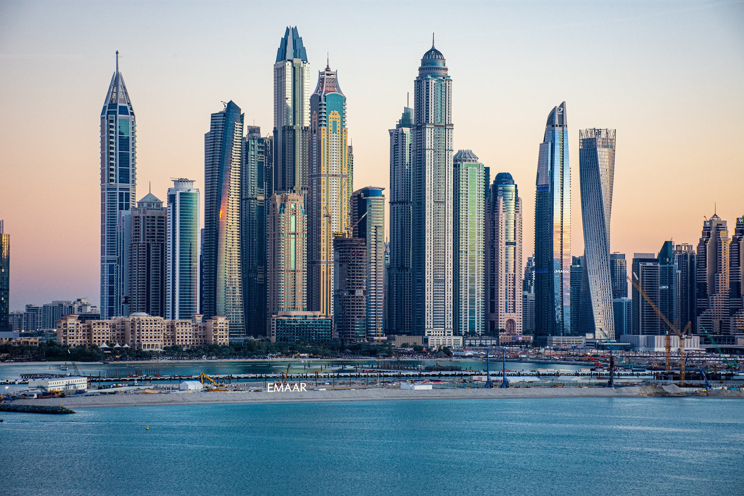 The Dubai Marina skyline seen from the sea